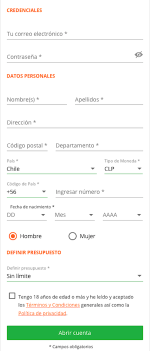 Abrir cuenta en betsson Chile