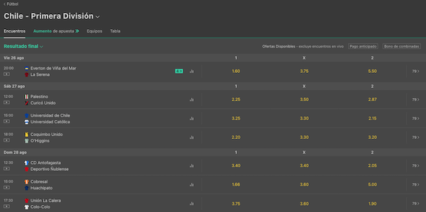 Apuestas en Primera División de Chile - Bet365