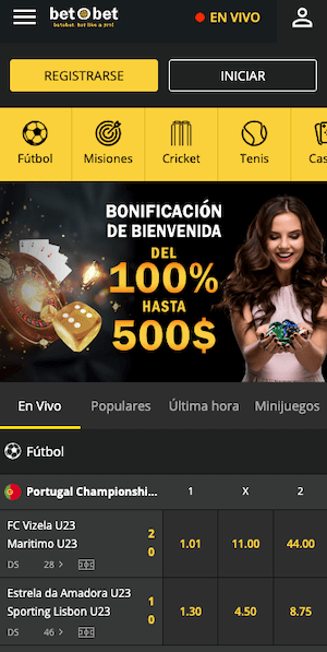 Análisis Betobet apuestas - pantalla de inicio deportes Betobet