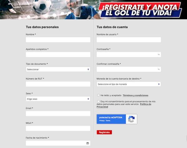 Rojabet bono de bienvenida - pantalla de registro