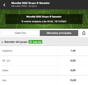 Apuestas ganador Grupo B del Mundial con Betway