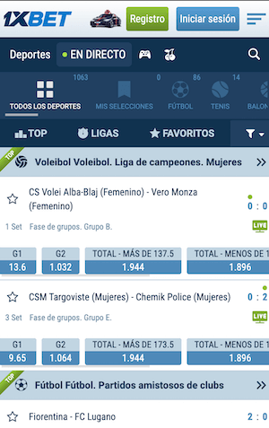 1xbet Chile - Pantalla de apuestas deportivas
