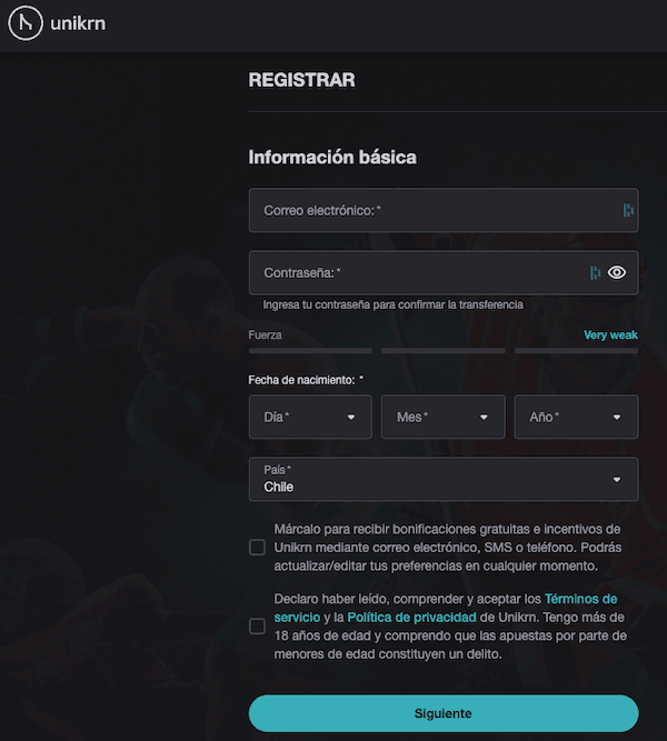 Unikrn Review - Formulario apertura de cuenta