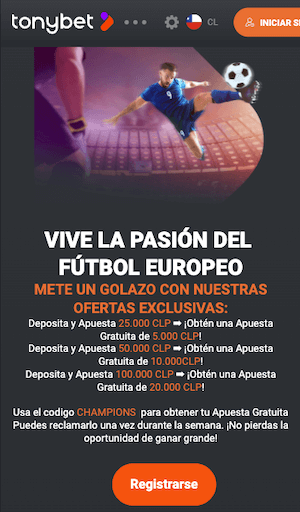 Tonybet Chile- Apuestas Gratuitas con tu depósito todas las semanas