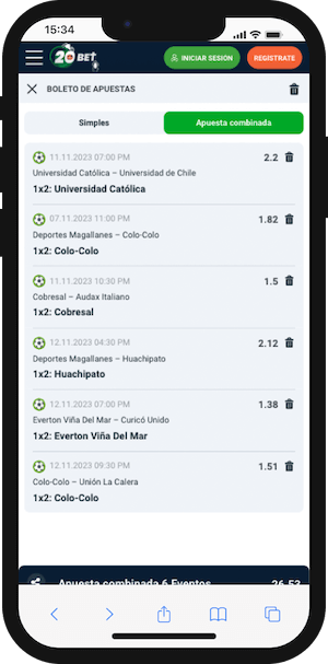 20Bet Chile - Promoción bonificación combinadas noviembre de 2023