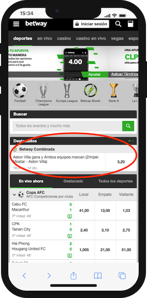 Cuotas Mejoradas - Combinadas Especiales Betway