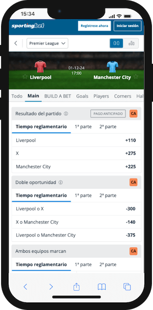 Liverpool vs Manchester City - Cuotas Sportingbet 01-12-2024