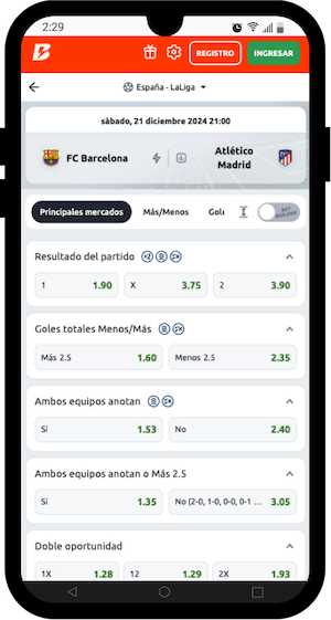 Barcelona vs Atlético Madrid - 21.12.1024 - Cuotas Betano