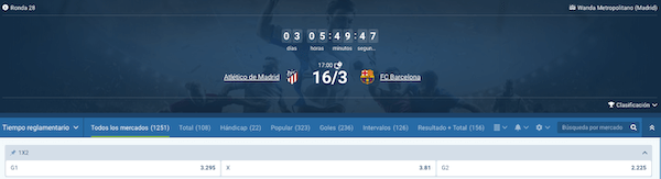 Pronóstico Atlético Madrid vs Barcelona - 16.03.2025 - cuotas 1xbet