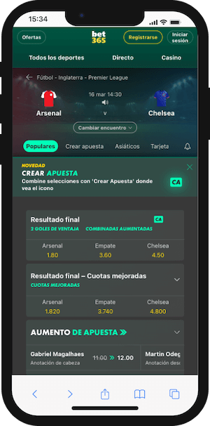 Pronóstico Arsenal vs Chelsea - Premier League - 16.03.2025 - Cuotas Bet365