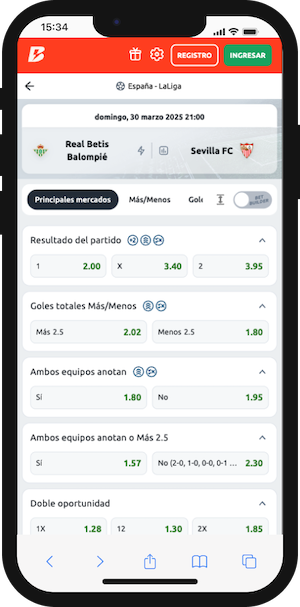 Cuotas Betano para el Real Betis vs Sevilla - 30.03.2025