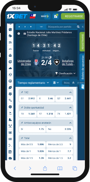 Universidad de Chile vs Botafogo - 02/04 - Cuotas 1xbet Chile