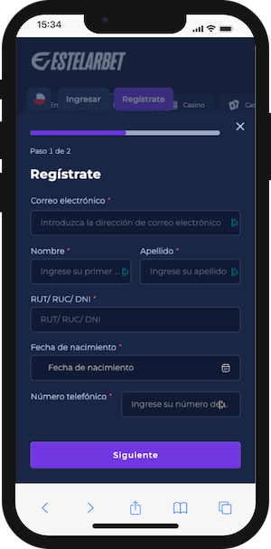 Pantalla de Registro de Estelarbet