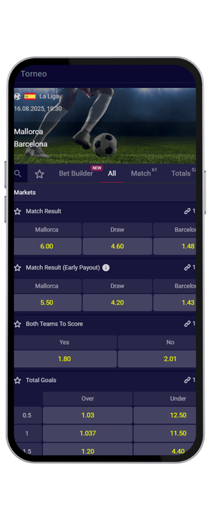 Cuotas RCD Mallorca vs. FC Barcelona Jornada 1 Laliga en Betsala el 16-08-2025