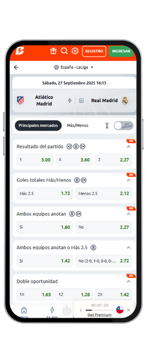 Cuotas del Ätletico de Madrid vs Real Madrid de la Fecha 7 del 2025 en Betano