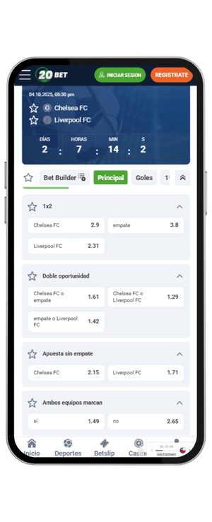Cuotas para Chelsea vs Liverpool Fecha 7 Premier League en 20bet