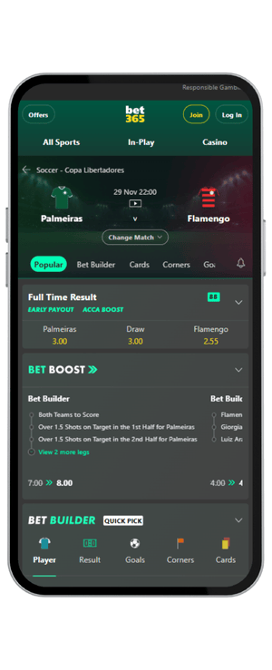 Cuotas para el Palmeiras vs Flamengo Final Copa Sudamericana 2025 en Bet365