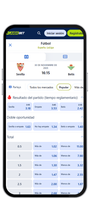 Cuotas para el Sevilla vs Real Betis de la fecha 14 de la Liga Española en Jugabet