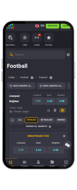 cuotas Liverpool vs Brighton fecha 16 Premier League en Coolbet