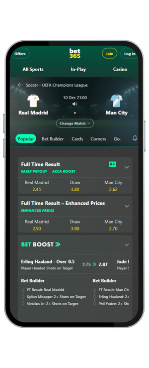 cuotas Real mAdrid vs Manchester City fecha 6 Champions League en Bet365