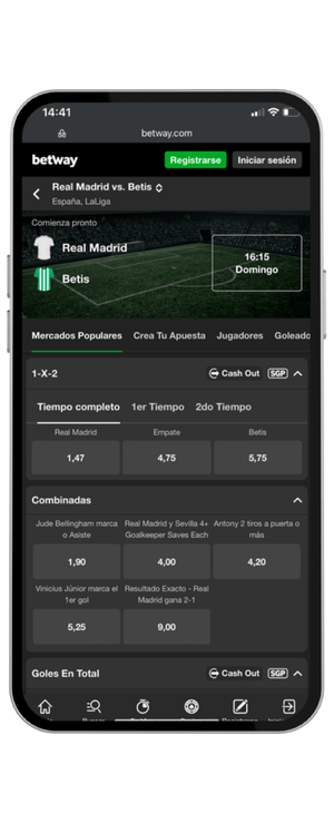 cuotas Real Madrid vs Real Betis fecha 18 LaLiga en Betway